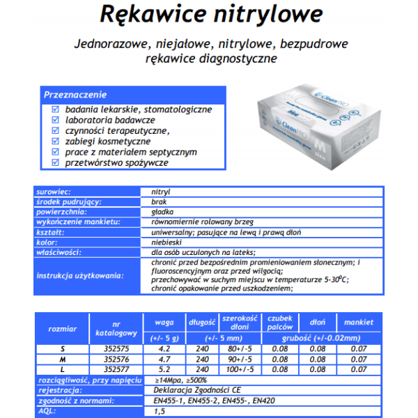 Rękawice nitrylowe specyfikacja